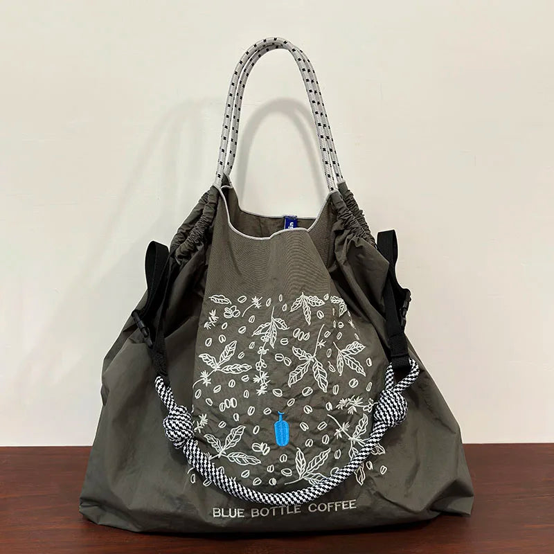 Nylon Embroidered Tote Bag – Large Capacity Lightweight Shoulder & Shopping Bag