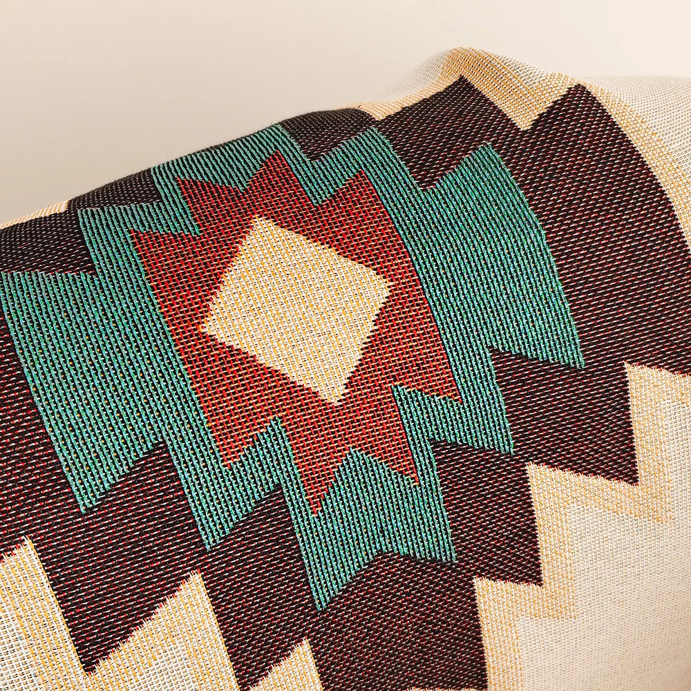 Aztec Boho Fringe Throw Blanket – Jacquard Woven | FBA Vibes