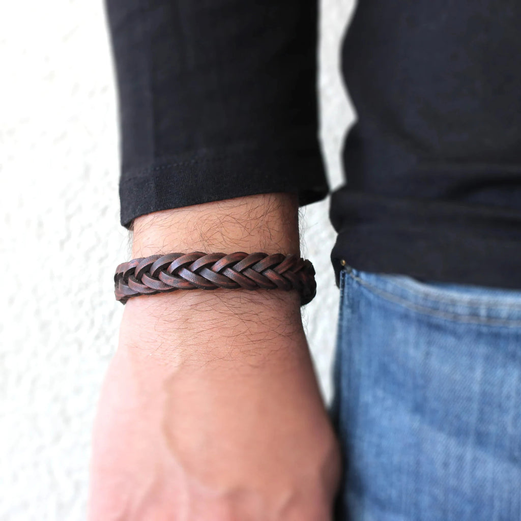 FBA Rustic Braided Leather Men's Bracelet | Birthday Gift Jewelry
