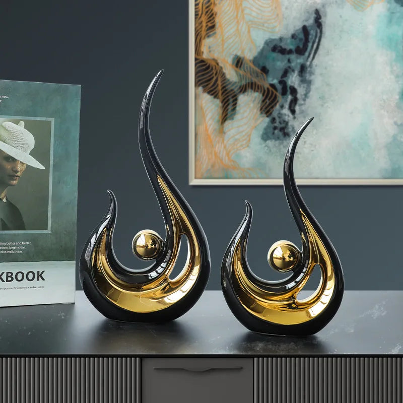 Nordic Abstract Ceramic Figurine | Light Luxury Sculpture for Living Room, Office & Home Decor