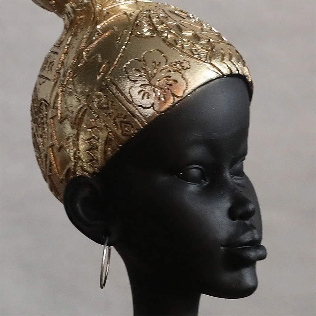 African-Style Resin Sculpture | Black & Gold Candle Holder & Decorative Accent
