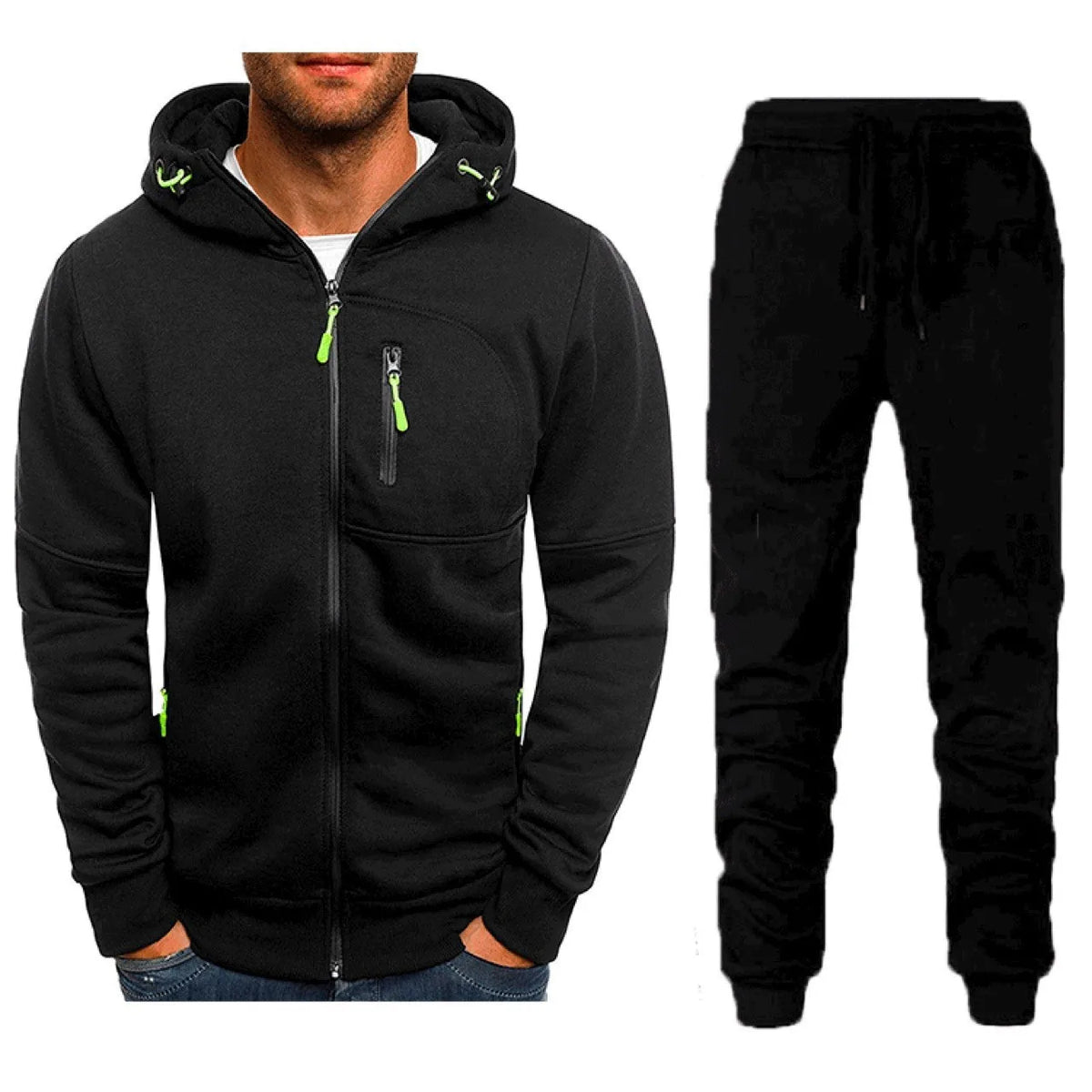 Men's 2-Piece Zip-Up Hoodie & Jogger Tracksuit Set – Fleece Sportswear Running Training Sweatsuit | Multiple Colors | S–3XL | FBA Vibes