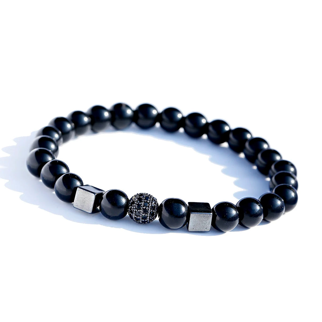 FBA Natural Stone Matte Black Beaded Bracelet | Yoga Jewelry for Men & Women
