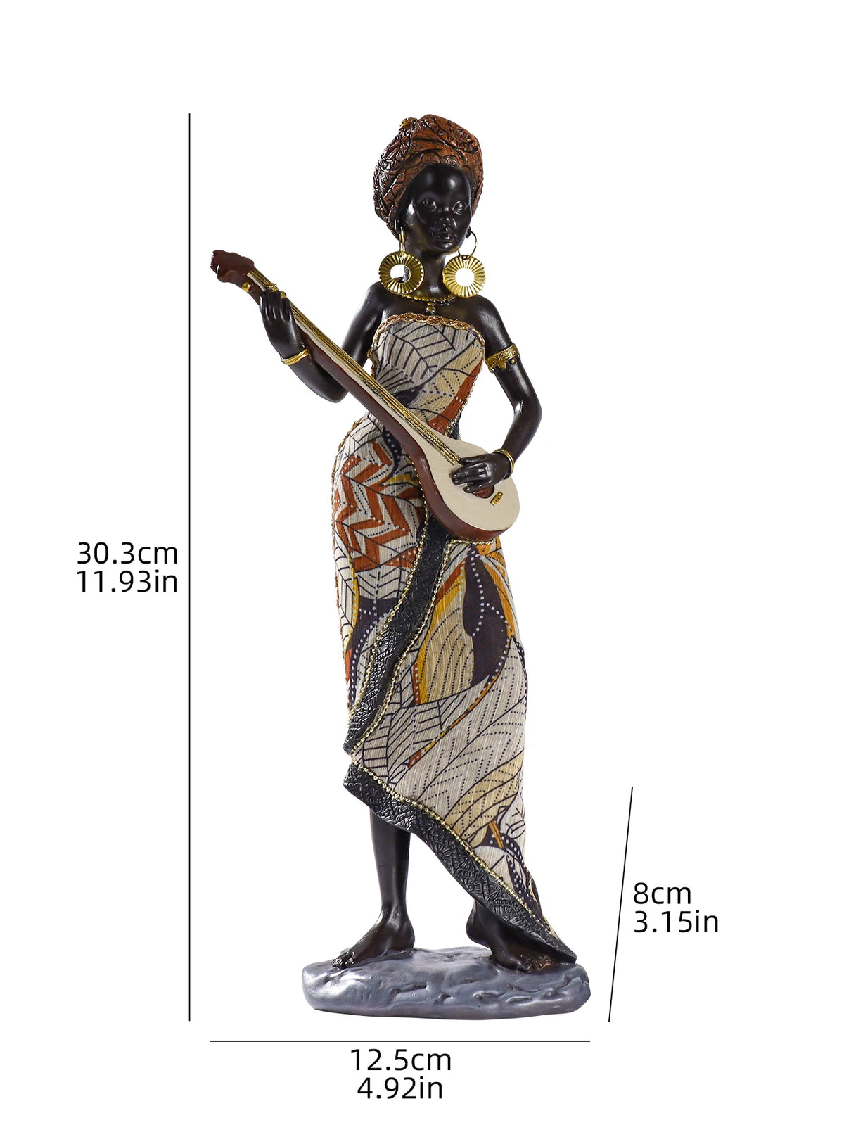 African Female Musician Sculpture | Resin Figurine Decorative Statue for Home & Office Decor