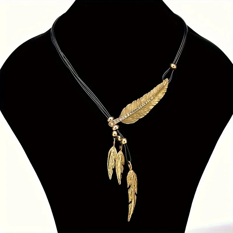 FBA Boho Feather Choker Necklace | Ethnic Rope Chain Jewelry