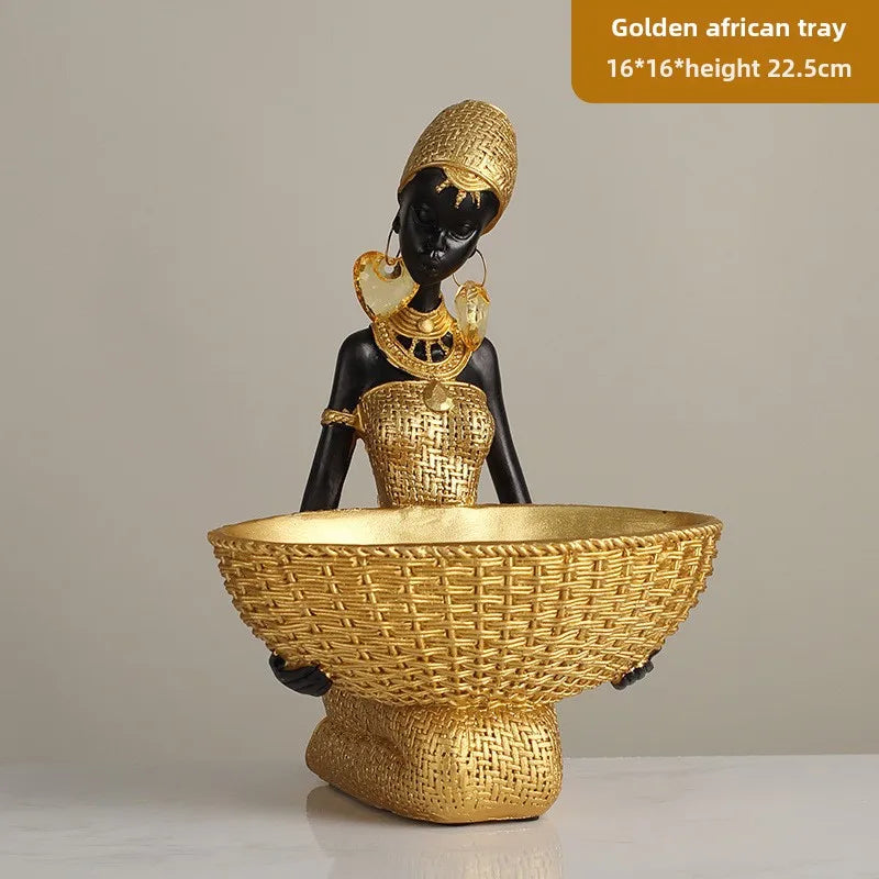 African Girl Ethnic Style Resin Ornament | Creative Character Sculpture for Home & Office Decor
