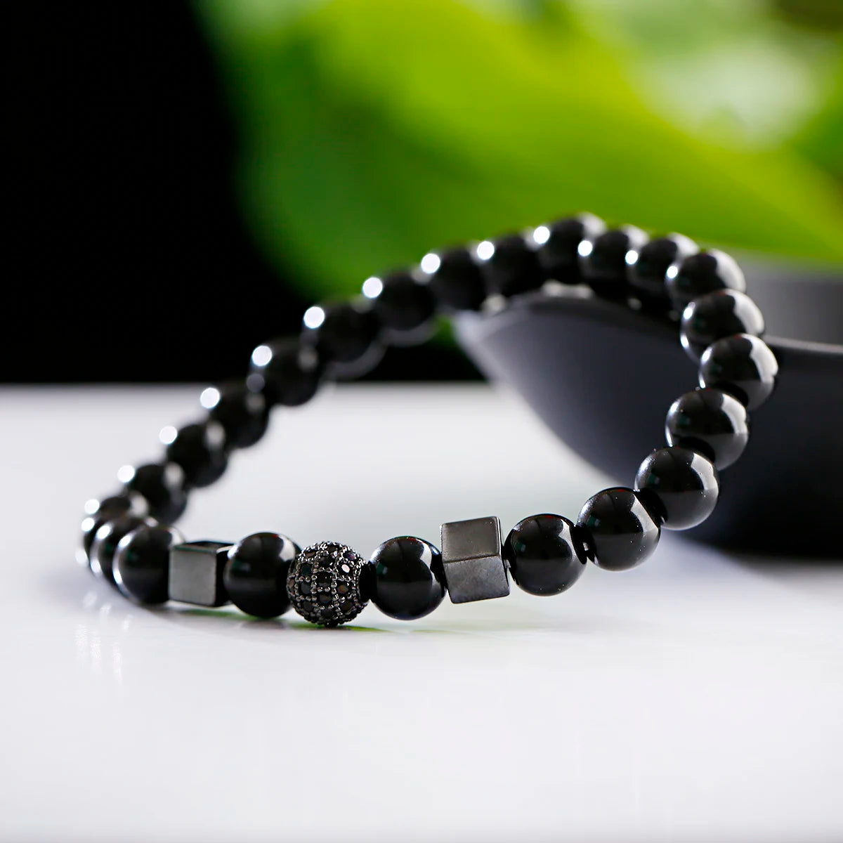 FBA Natural Stone Matte Black Beaded Bracelet | Yoga Jewelry for Men & Women