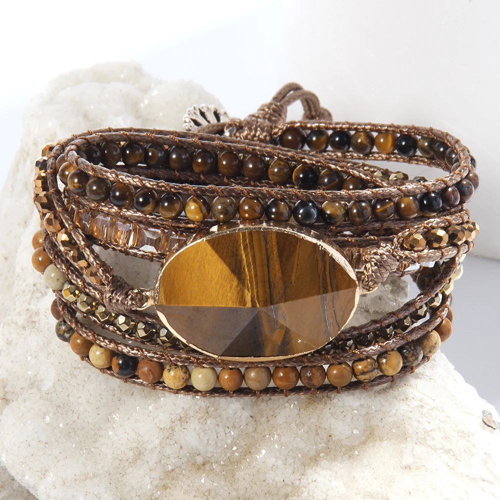 FBA Boho Mixed Natural Stone 5-Strand Wrap Bracelet | Women's Jewelry Gift