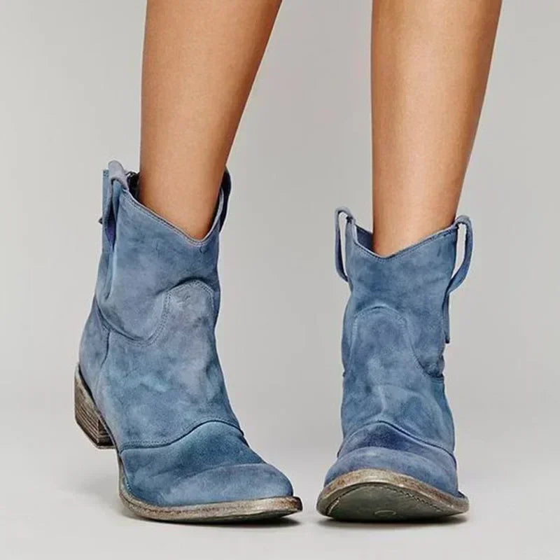 Women's Vintage Western Pointed Toe Slip-On Ankle Bootie | FBA Vibes