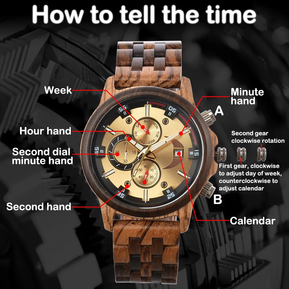 FBA Men's Big Dial Luxury Wood Watch | Exotic Wood Quartz Wristwatch