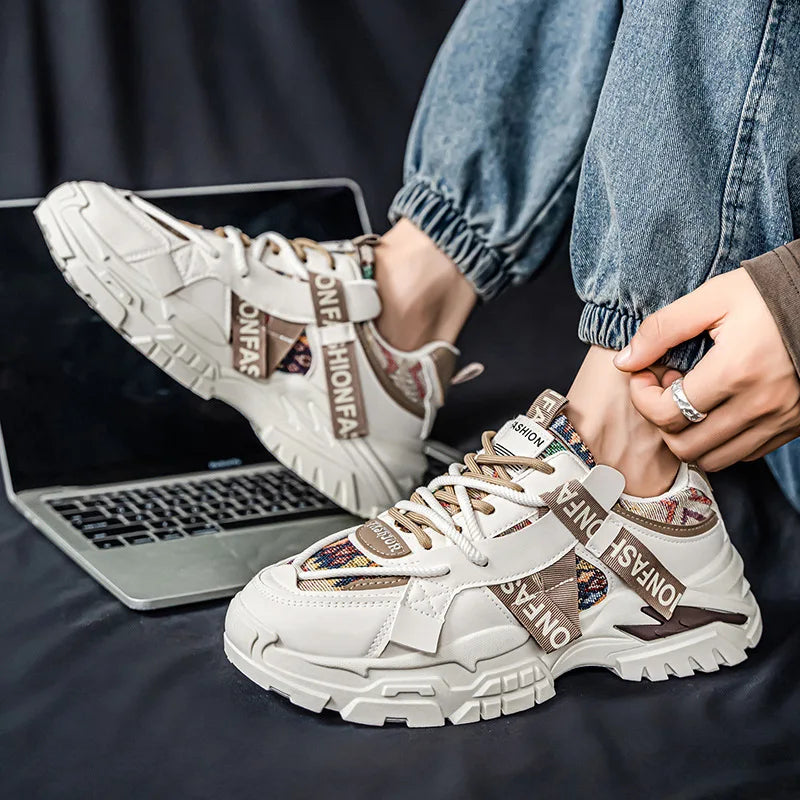 Men's Running Shoes 2025 New Summer Original Design Versatile Casual Thick Bottom Heightening Dad Trendy Sneakers PU Mesh Lin...
