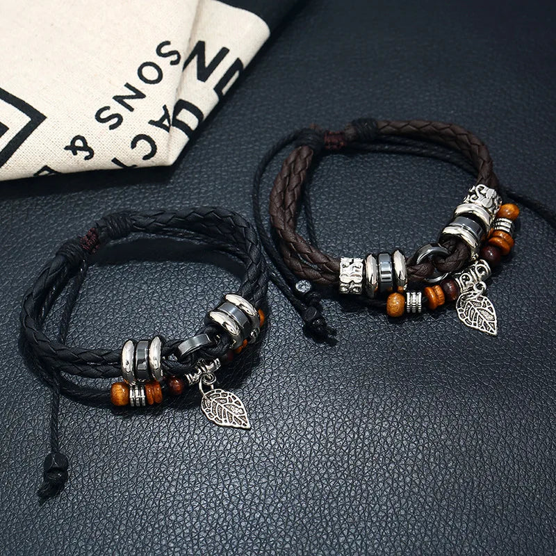 FBA Ethnic Beaded Leaf Pendant Multilayer Bracelet | Boho Jewelry Gift