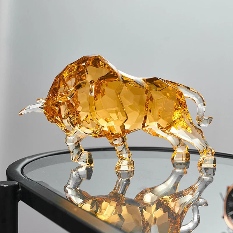 Acrylic Crystal Ox Sculpture | Nordic Luxury Transparent Statue for Living Room, Office & Wine Cabinet Decor
