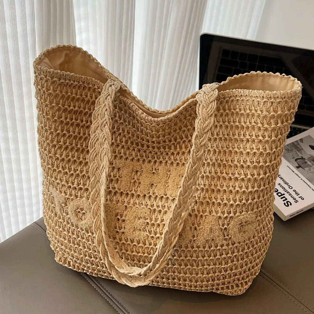 Premium Handwoven Straw Bucket Tote Bag for Women – Seaside Vacation Beach Bag