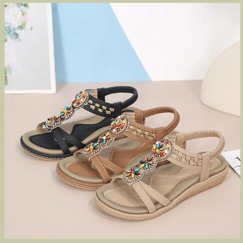 FBA Women's Soft Sole Bohemian Beach Sandals | Flat Bottom Fashion Shoes