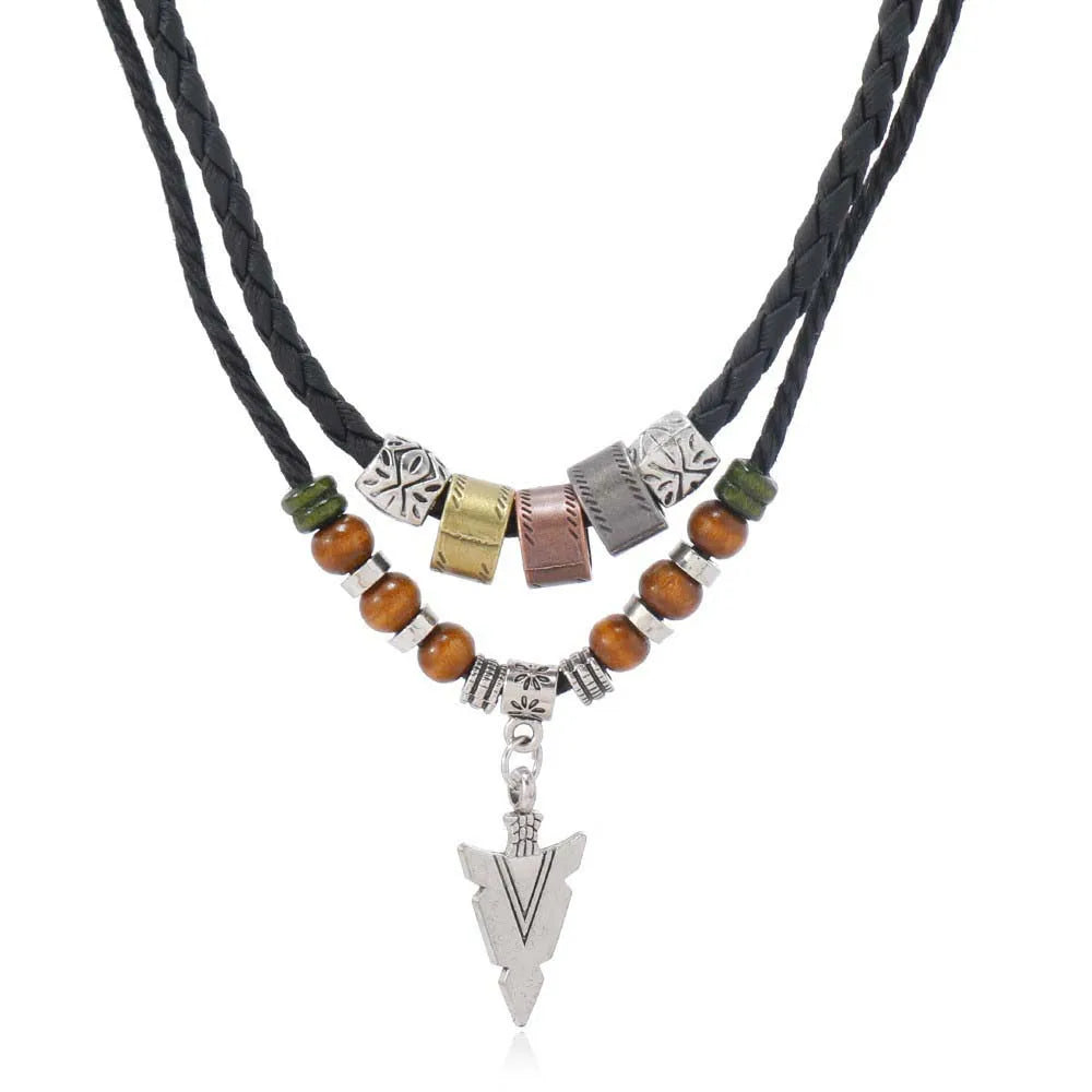 FBA Bohemian Layered Feather Leather Necklace | Ethnic Rustic Jewelry