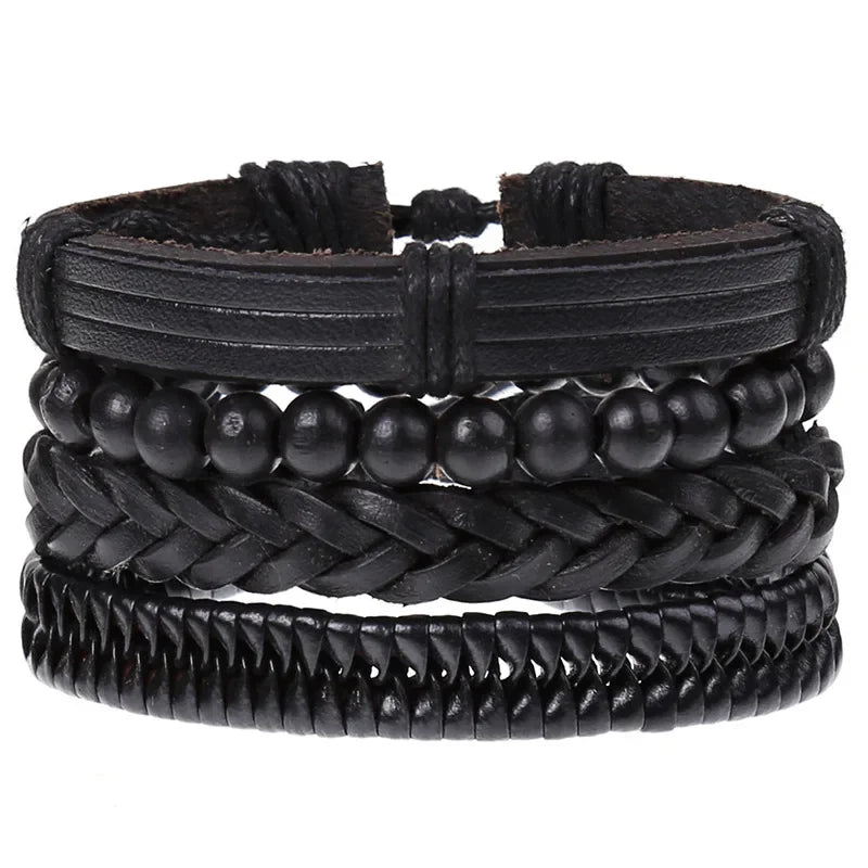 FBA 4-Piece Braided Leather Ethnic Wristband Set | Hope Believe Bracelet