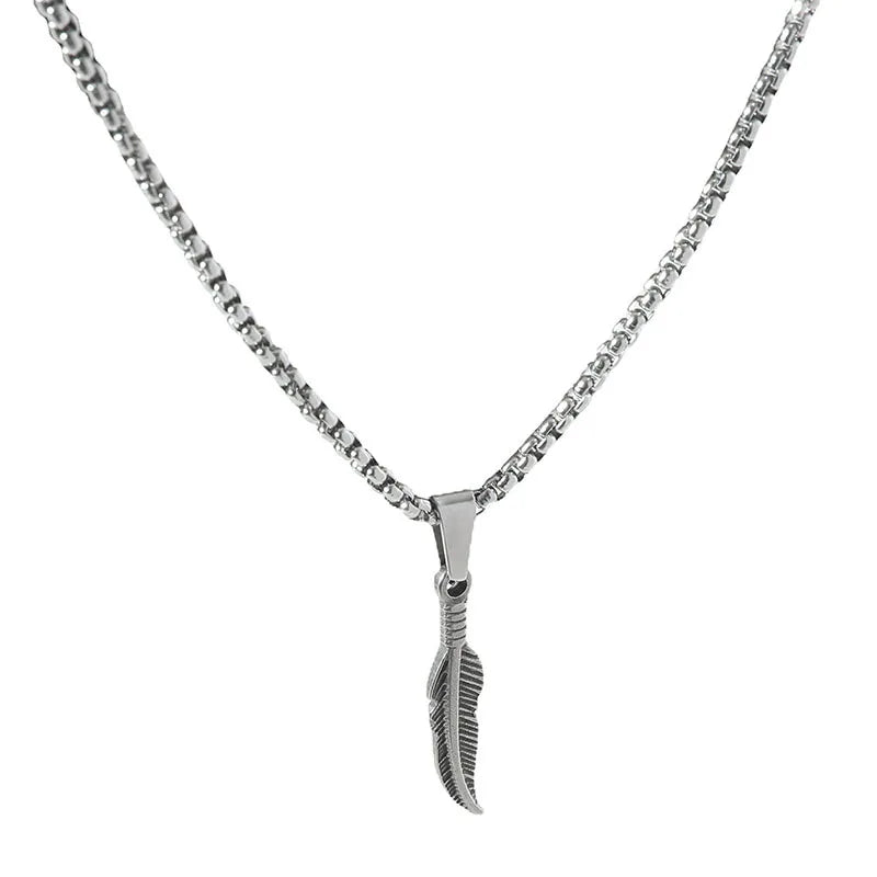 FBA Stainless Steel Feather Hip Hop Pendant Necklace | Men's Chain Jewelry
