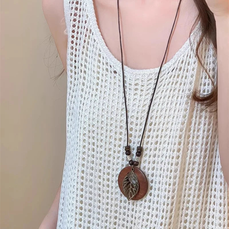 FBA Star Feather Leather Pendant Necklace | Retro Art Jewelry