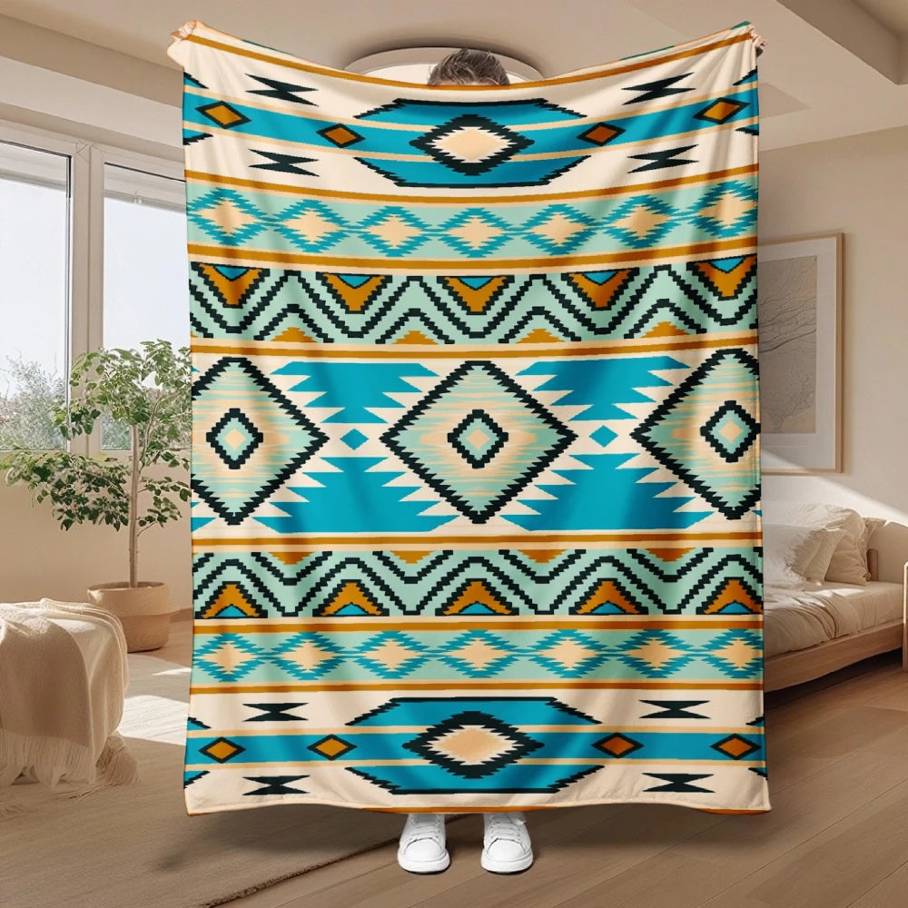 Retro Aztec Tribal Flannel Throw Blanket – 4 Colors | FBA Vibes