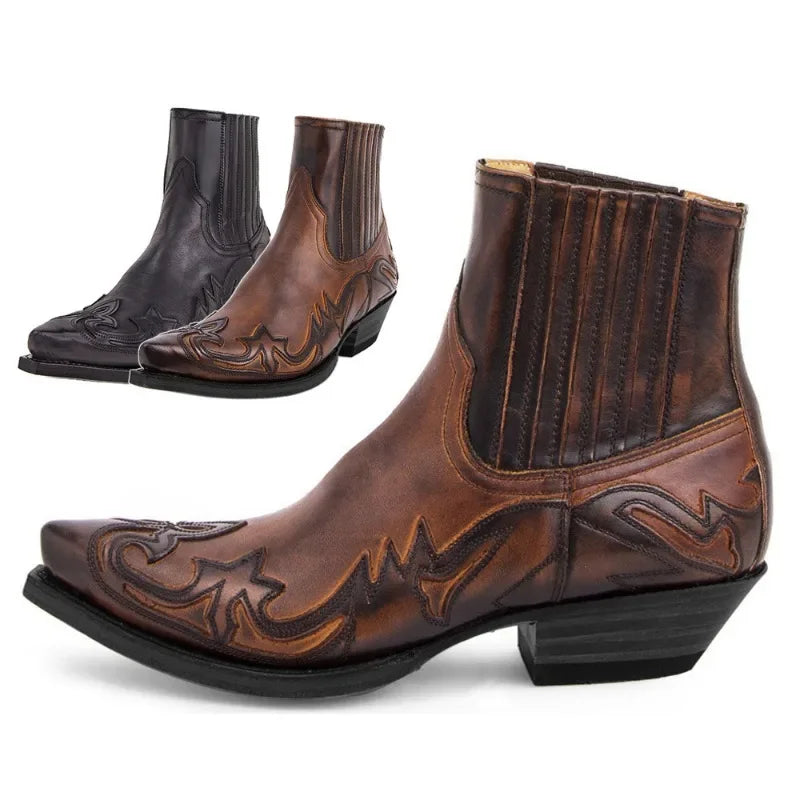 Unisex Western Cowboy Chelsea Boot — Embroidery, Pointed Toe