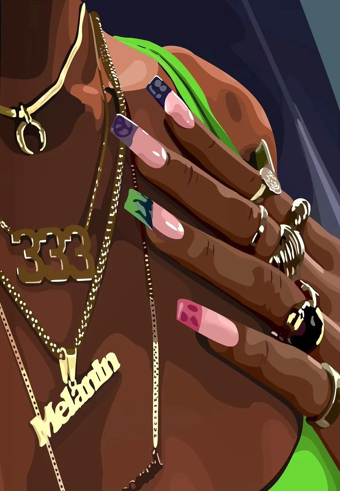 Hip Hop Black Girl Gold Jewelry Canvas Print | Afro Woman Wall Art