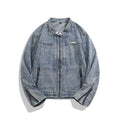 Men's Slim Fit Washed Vintage Biker Denim Jacket – Round Neck Zip-Up Streetwear | Blue | S–XXL | FBA Vibes