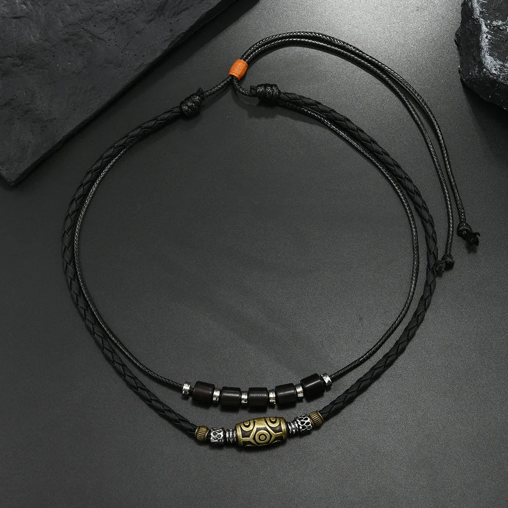 FBA Punk Retro Wax Rope Antique Pendant Necklace | Men's Collarbone Chain