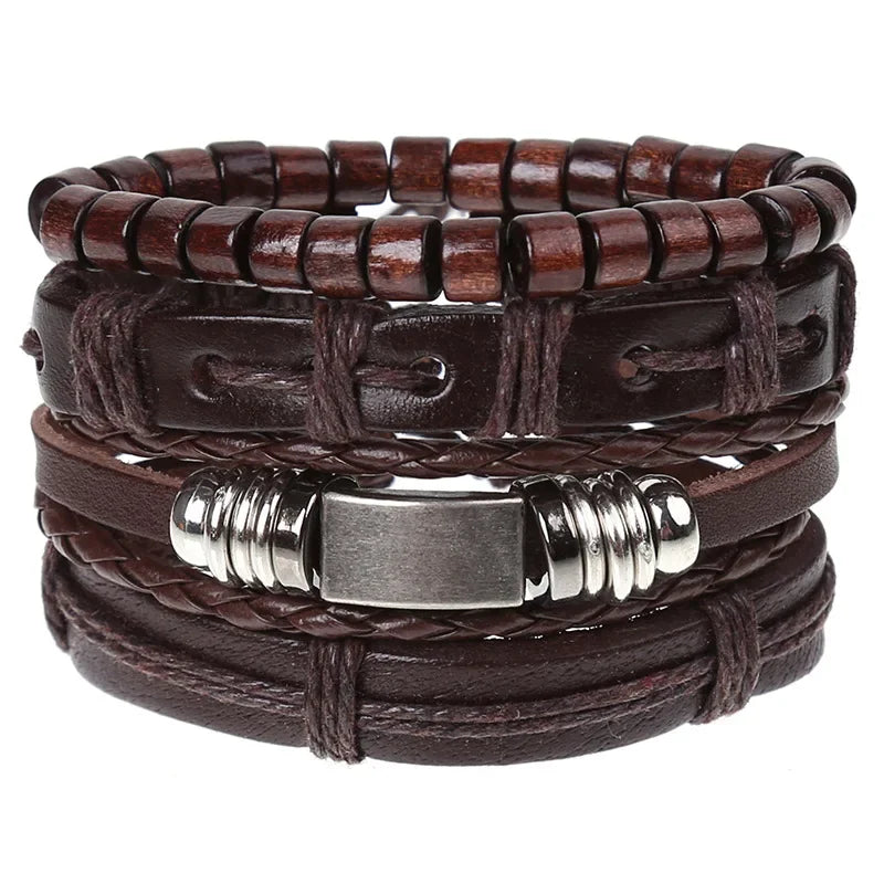 FBA 4-Piece Braided Leather Ethnic Wristband Set | Hope Believe Bracelet