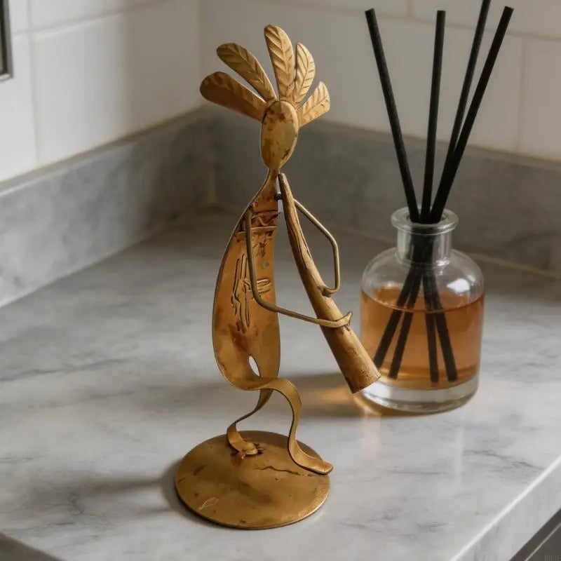 Vintage Indian Trumpet Player Iron Figurine | Rustic Home Decor Sculpture