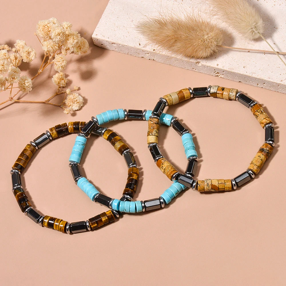 FBA Picture Jasper Hematite Beaded Stretch Bracelet | Men's Anniversary Gift