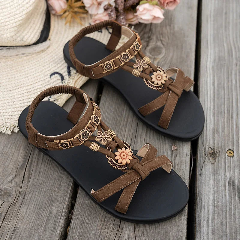 FBA Women's Flower Beaded Bohemian Flat Sandals | Roman Style Beach Shoes