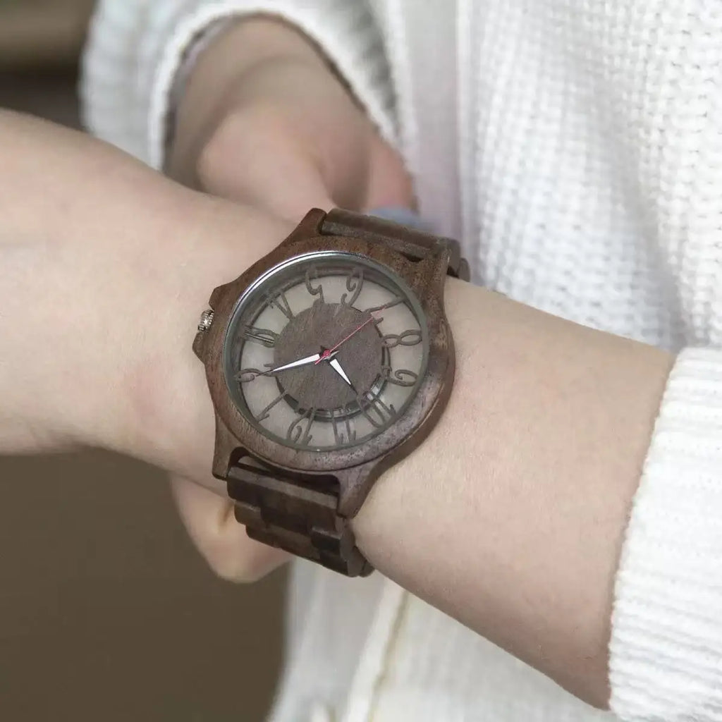 FBA Men's Handmade Engraved Wood Watch | Analog Quartz Wooden Wristwatch