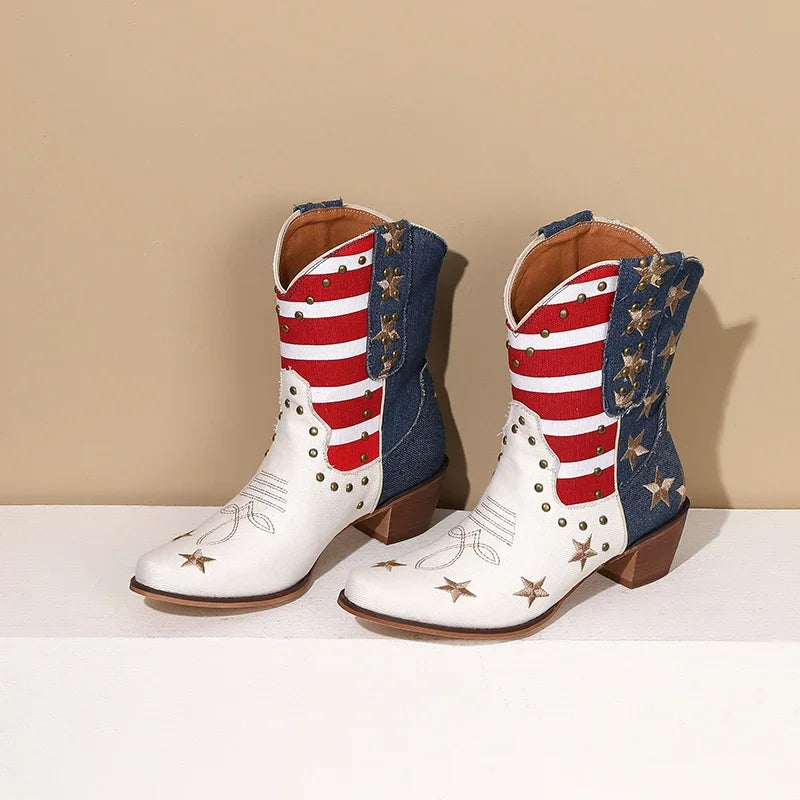 Women's USA Flag Denim Western Ankle Bootie | FBA Vibes