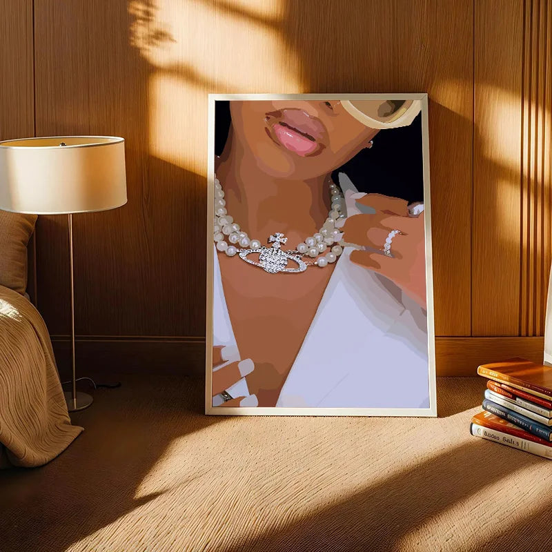 Hip Hop Black Girl Gold Jewelry Canvas Print | Afro Woman Wall Art