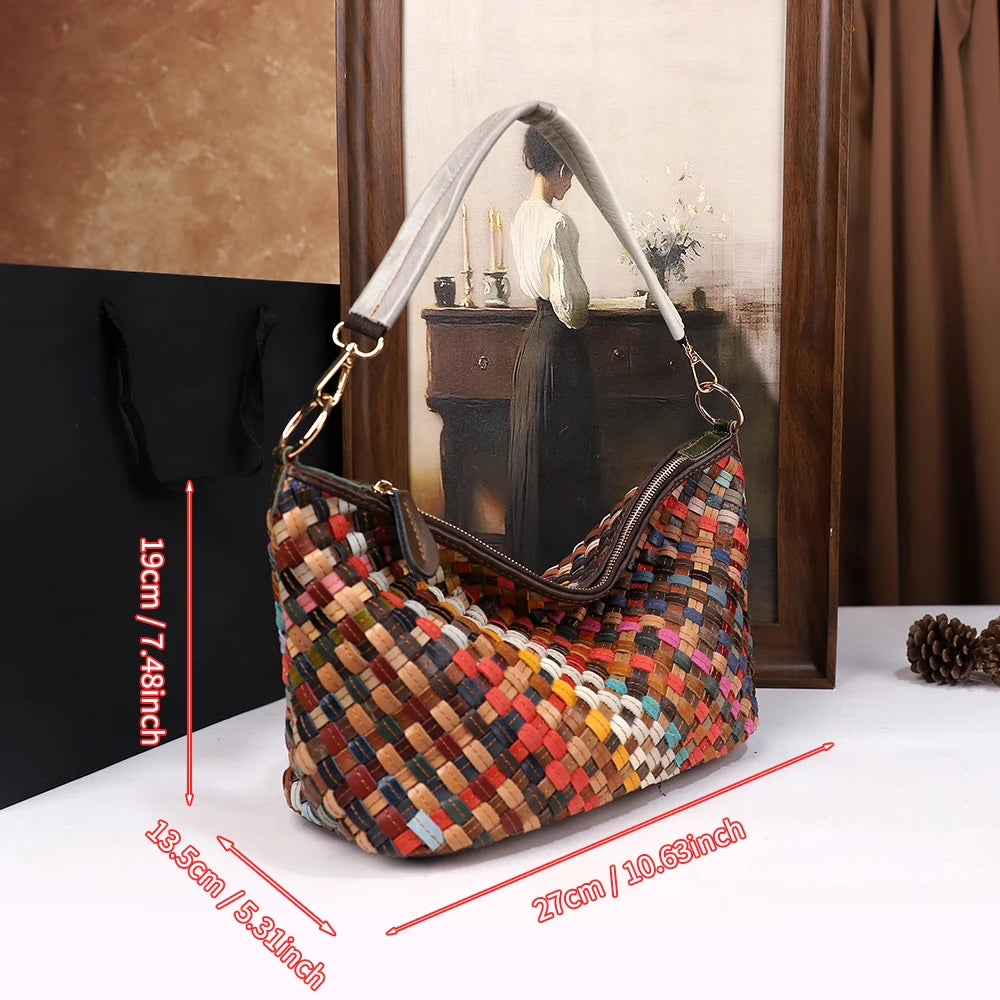 Genuine Leather Woven Tote Bag – Large Capacity Minimalist Single Shoulder & Crossbody Bag