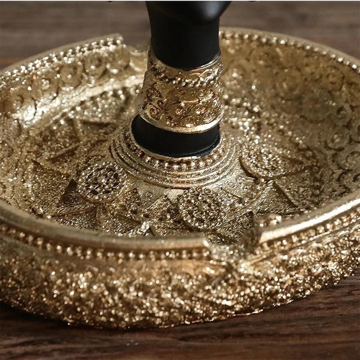 African-Style Resin Sculpture | Black & Gold Candle Holder & Decorative Accent