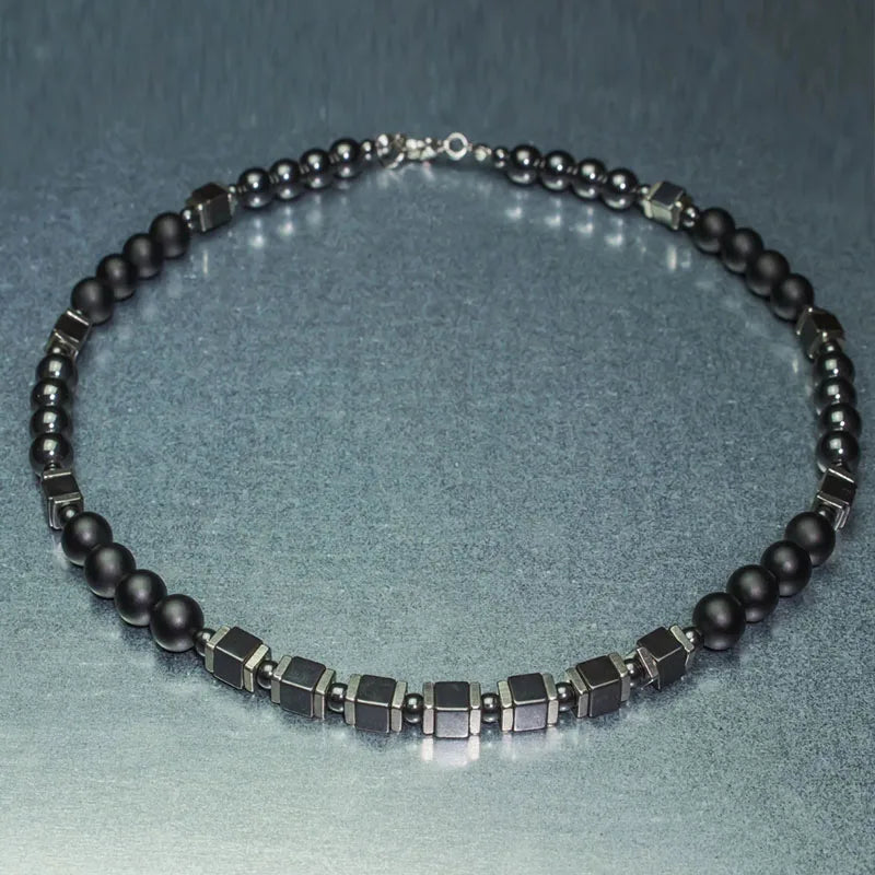 FBA Black Lava & Labradorite Beaded Choker | Men's Jewelry
