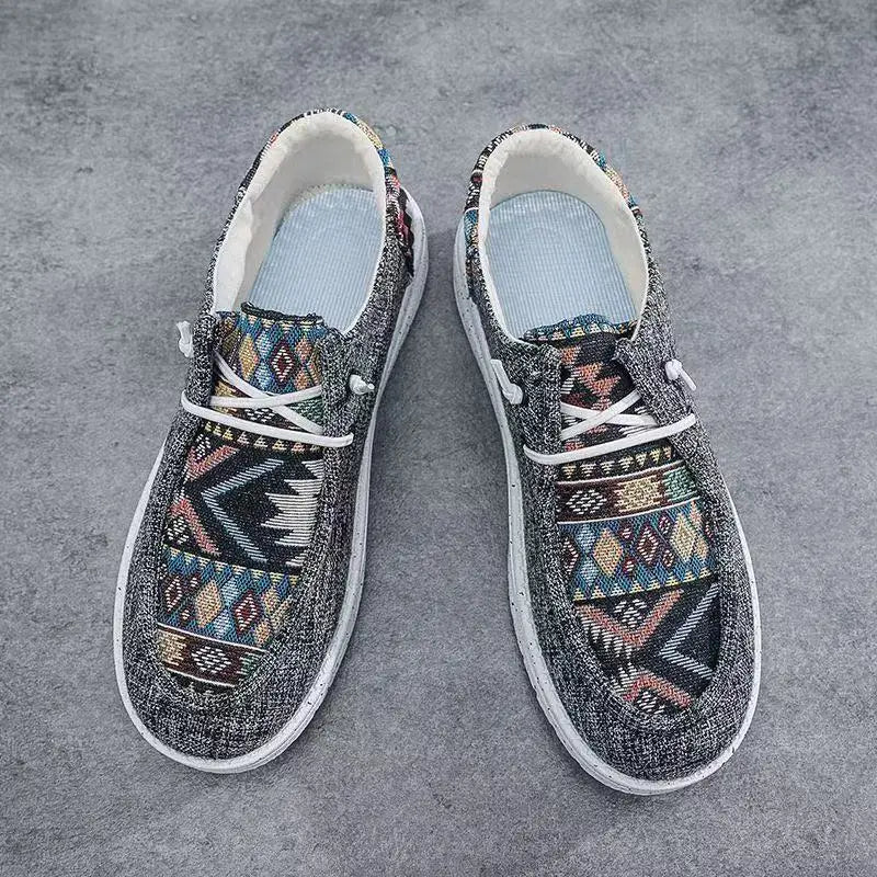 FBA Men's Ethnic Style Platform Board Shoes | Breathable Flat Sneakers