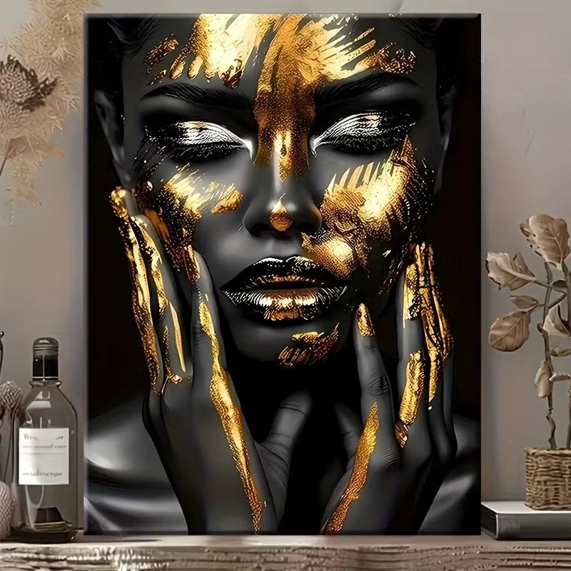 Black & Gold Abstract African Woman Canvas Print | Portrait Wall Art