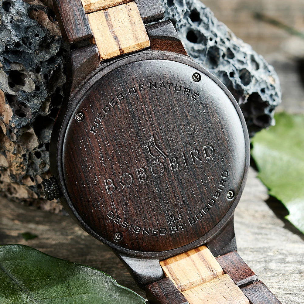 FBA Men's BOBO BIRD Genuine Leaf Wood Watch | Handmade Luxury Wooden Wristwatch