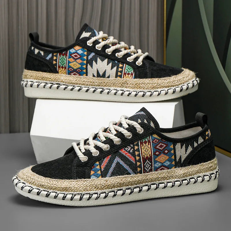 FBA Men's Printed Canvas Fisherman Shoes | Lace-Up Flat Casual Shoes