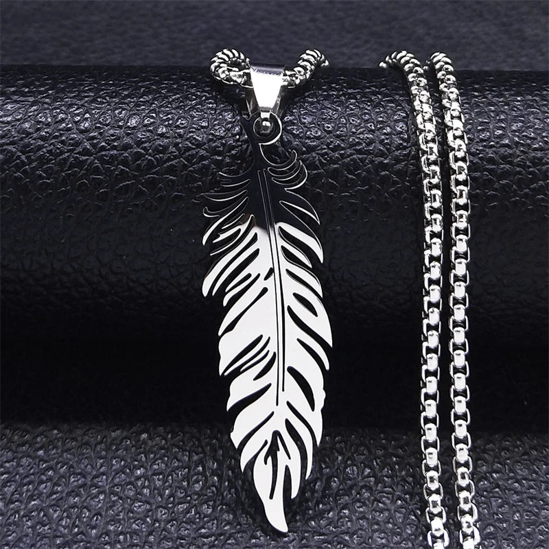 FBA Men's Stainless Steel Feather Pendant Necklace | Hip Hop Punk Jewelry