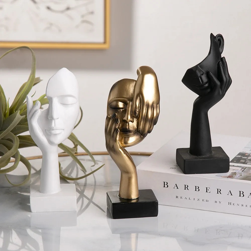 Resin Abstract Face Sculpture | Nordic Light Luxury Figurine for Home & Office Decor