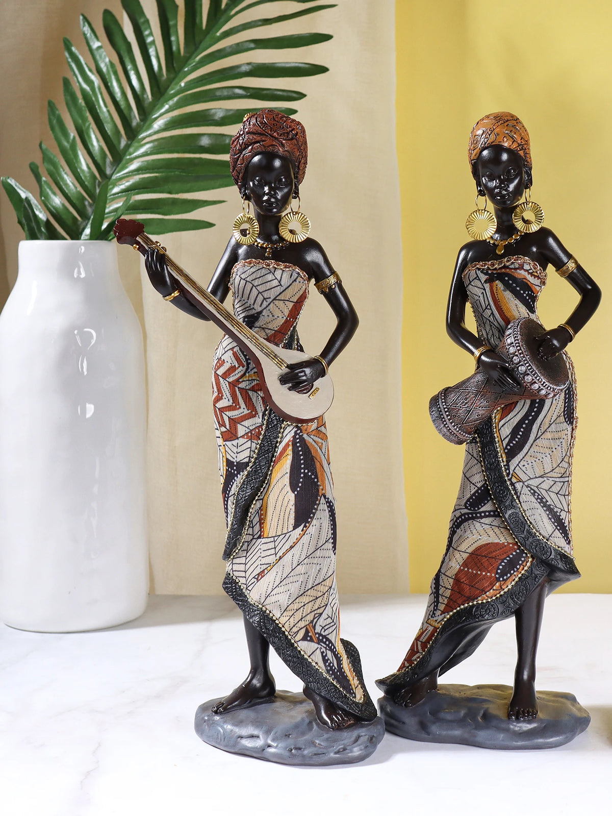 African Female Musician Sculpture | Resin Figurine Decorative Statue for Home & Office Decor