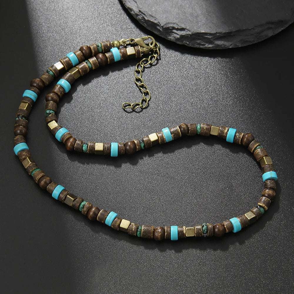 FBA Blue Beads Pendant Necklace for Men | Fashion Collar Jewelry