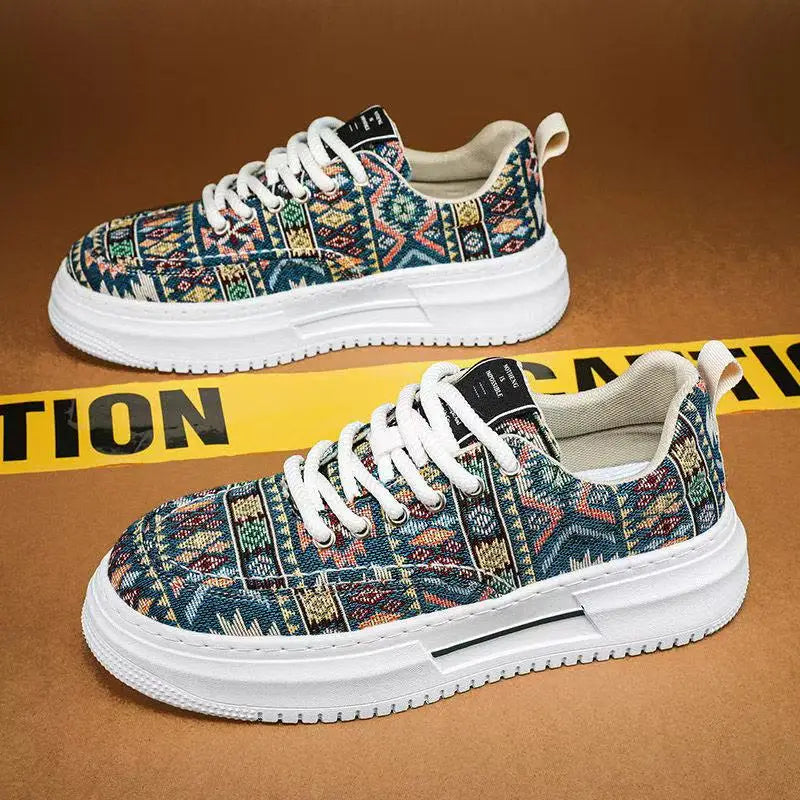 FBA Men's Ethnic Style Platform Board Shoes | Breathable Flat Sneakers