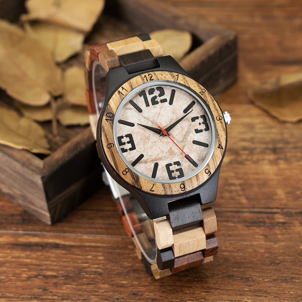 FBA Men's Dual Display Wood Watch | Vintage Retro Analog-Digital Wristwatch