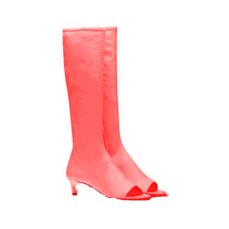 Women's Open Toe Knee-High Boot — Kitten Heel, Multi-Finish