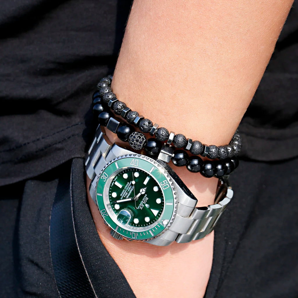 FBA Natural Stone Matte Black Beaded Bracelet | Yoga Jewelry for Men & Women